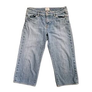 White House Black Market Jeans Womens 6 Blue Blanc Capri Embroidered‎ Scroll Y2K